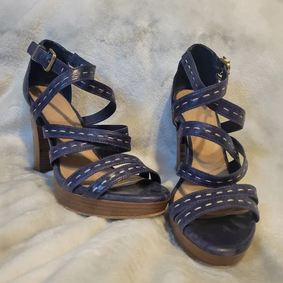 UGG Navy Leather Strappy Heels - Picture 1 of 14